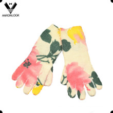 Invierno caliente flor de moda impreso guante cinco dedos